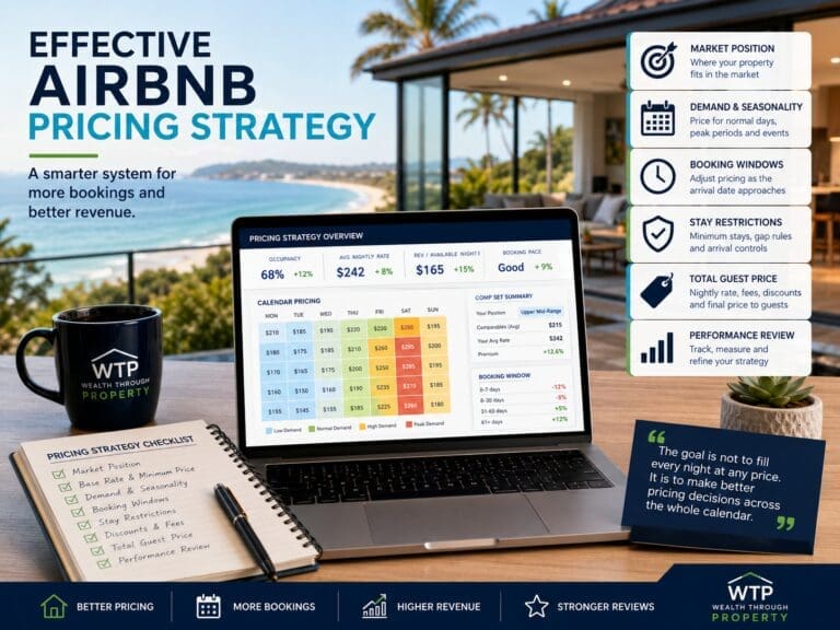 Airbnb host reviewing a pricing strategy using demand patterns, booking windows, comparable listings and calendar controls.