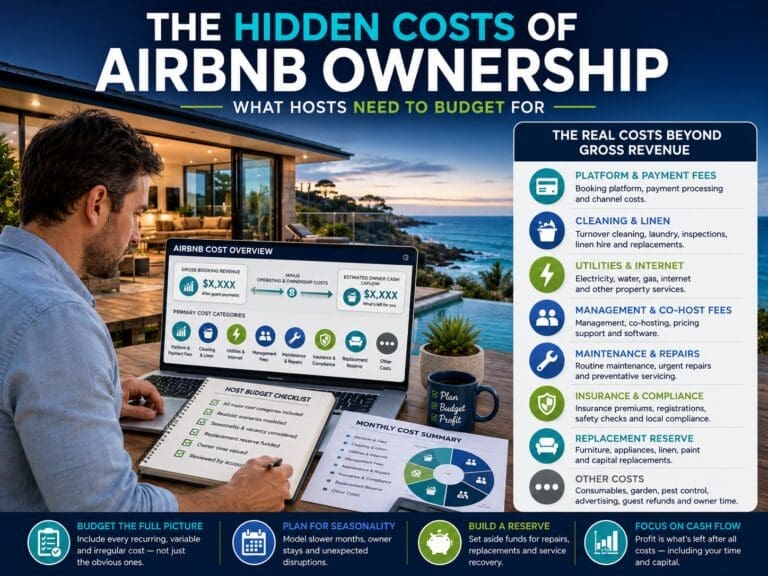 Airbnb owner reviewing platform fees, cleaning, utilities, maintenance and other short-term rental operating costs.