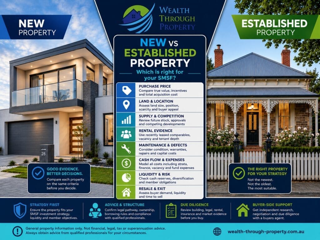 New and established Australian properties compared using price, land, rental evidence, maintenance, supply, liquidity and resale criteria.