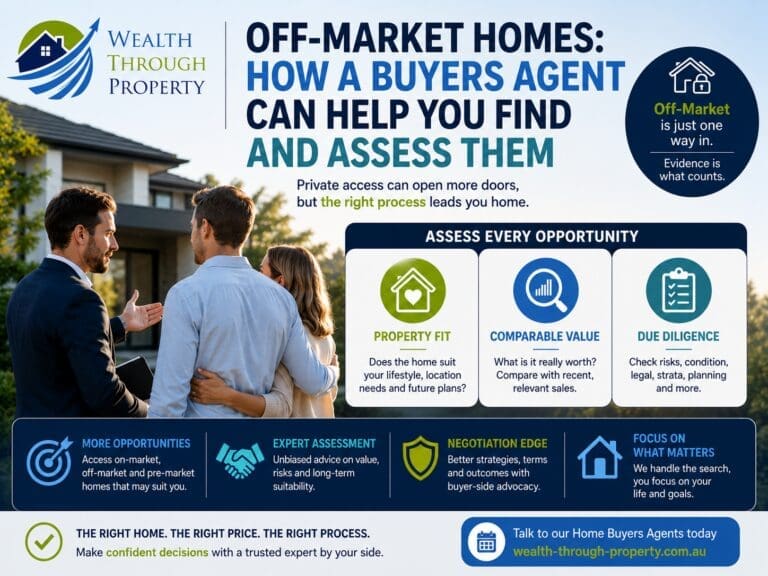 Home buyer and buyers agent assessing an off-market home using property fit, comparable sales, vendor motivation and due diligence.