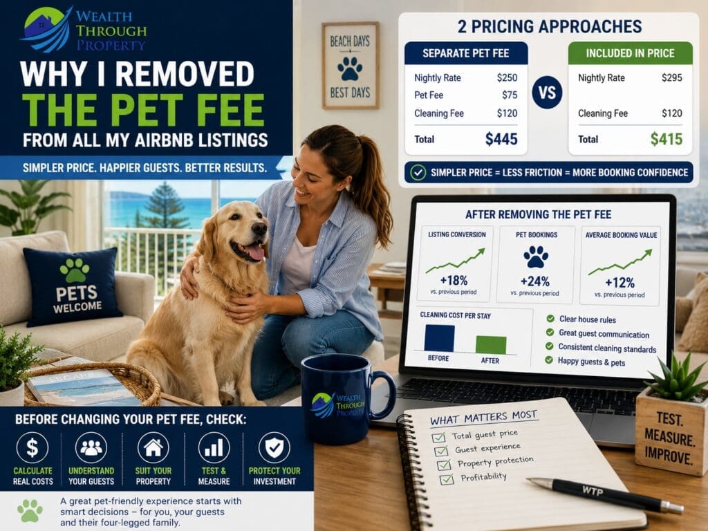 Airbnb host reviewing whether to charge a separate pet fee for a pet-friendly short-term rental.