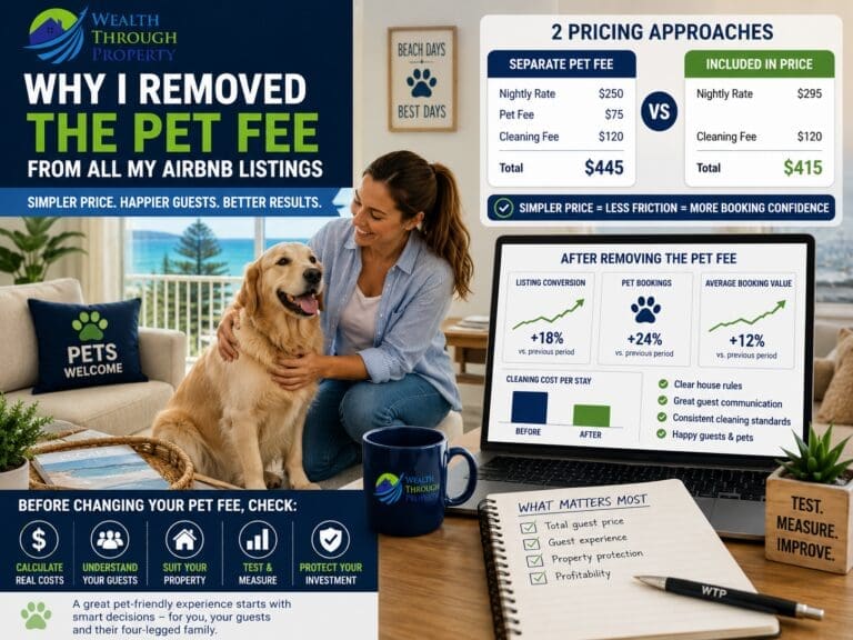 Airbnb host reviewing whether to charge a separate pet fee for a pet-friendly short-term rental.