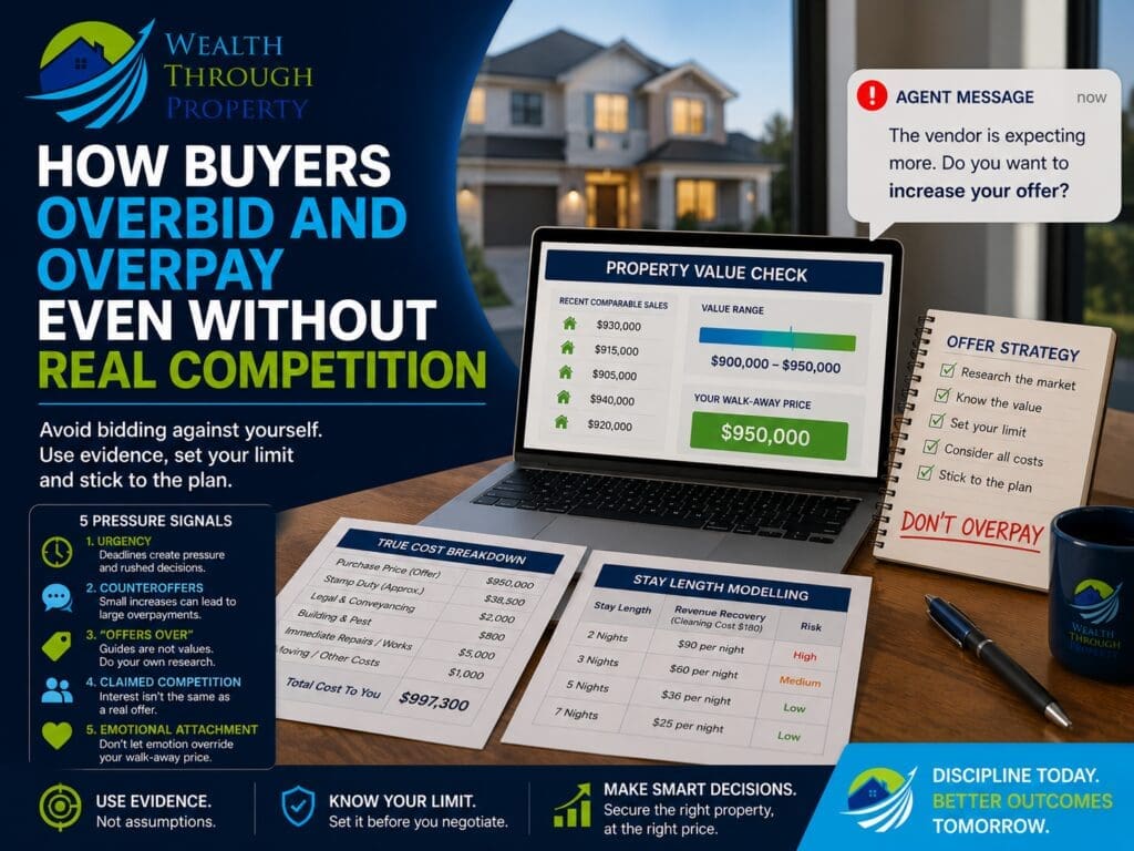 Home buyer comparing property value evidence and an offer limit before responding to agent pressure.