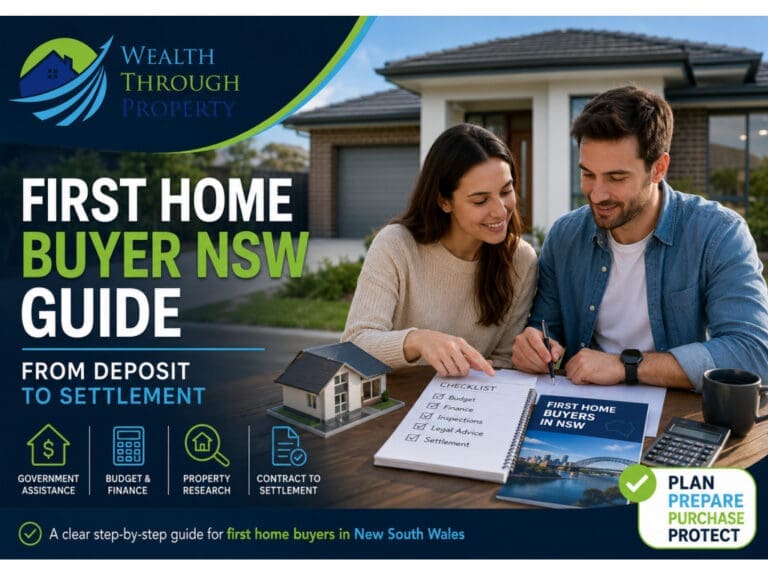 First home buyers in NSW reviewing their budget, buying checklist and property information before purchasing a home.