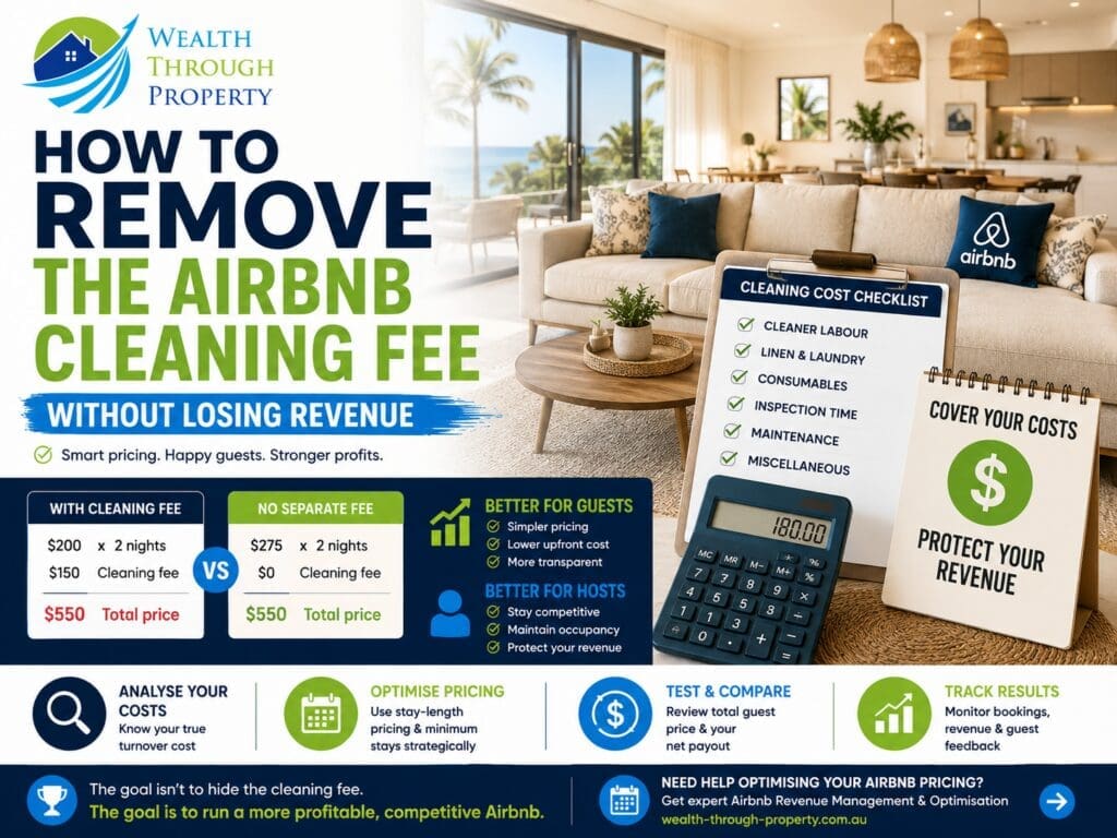 Airbnb host comparing cleaning costs, nightly pricing and guest total price before removing the separate cleaning fee.