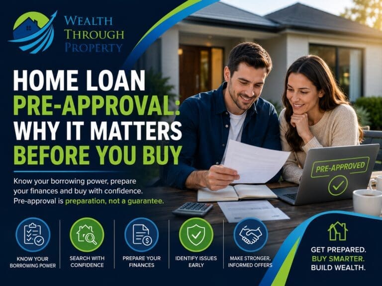 Australian home buyers reviewing their budget and home loan pre-approval before making an offer on a property.