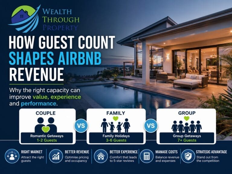 Airbnb guest-capacity planning showing bedrooms, bathrooms, dining space, parking, guest comfort and short-term-rental operating costs.